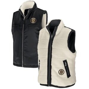Erin Andrews Boston‎ Bruins Reversible Sherpa Puffer Vest MED NWT